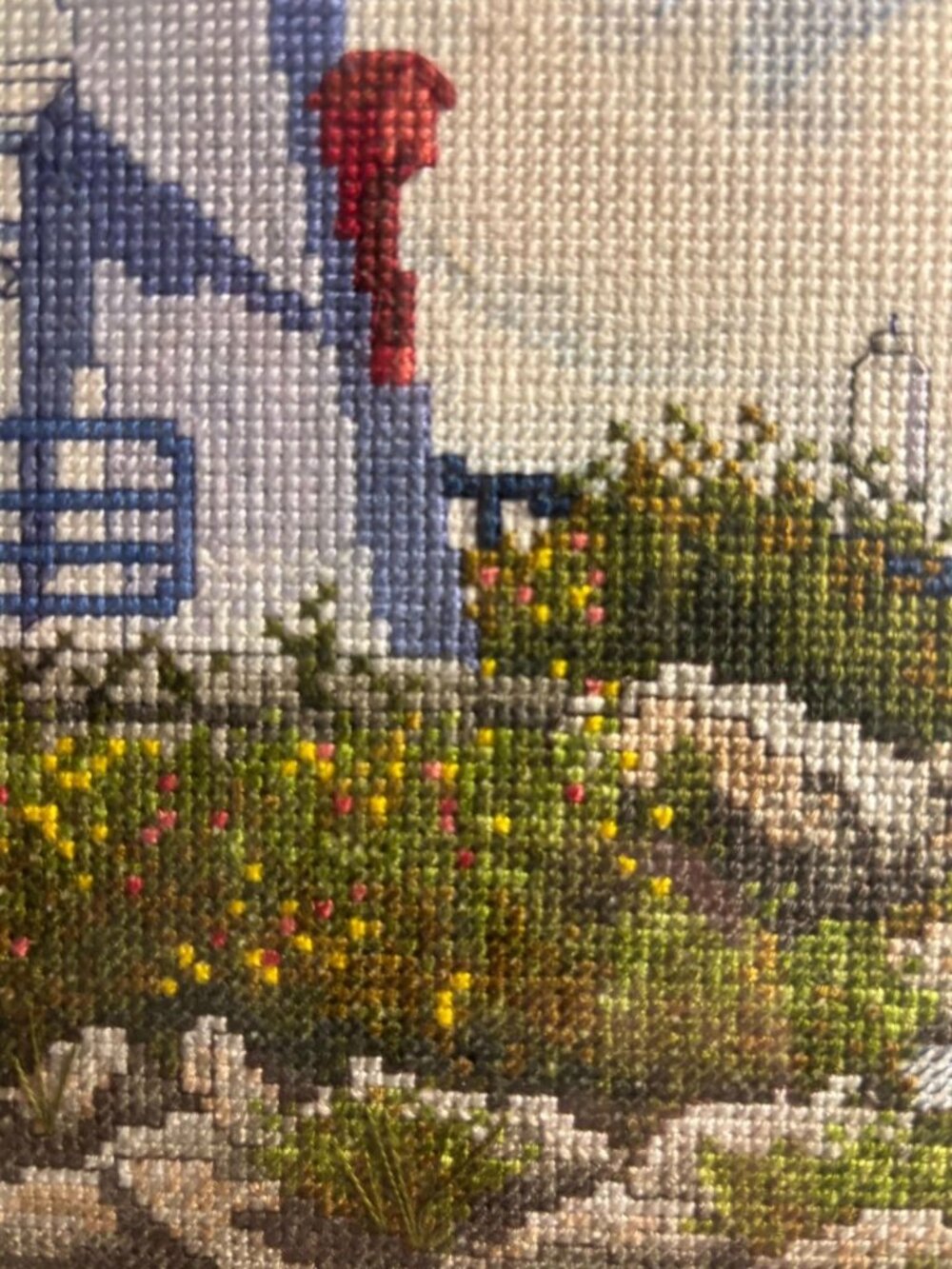 Framed Cross-Stitch Cheboygan Crib Lighthouse Artwork - Nautical Wall Decor - Picture 6 of 6